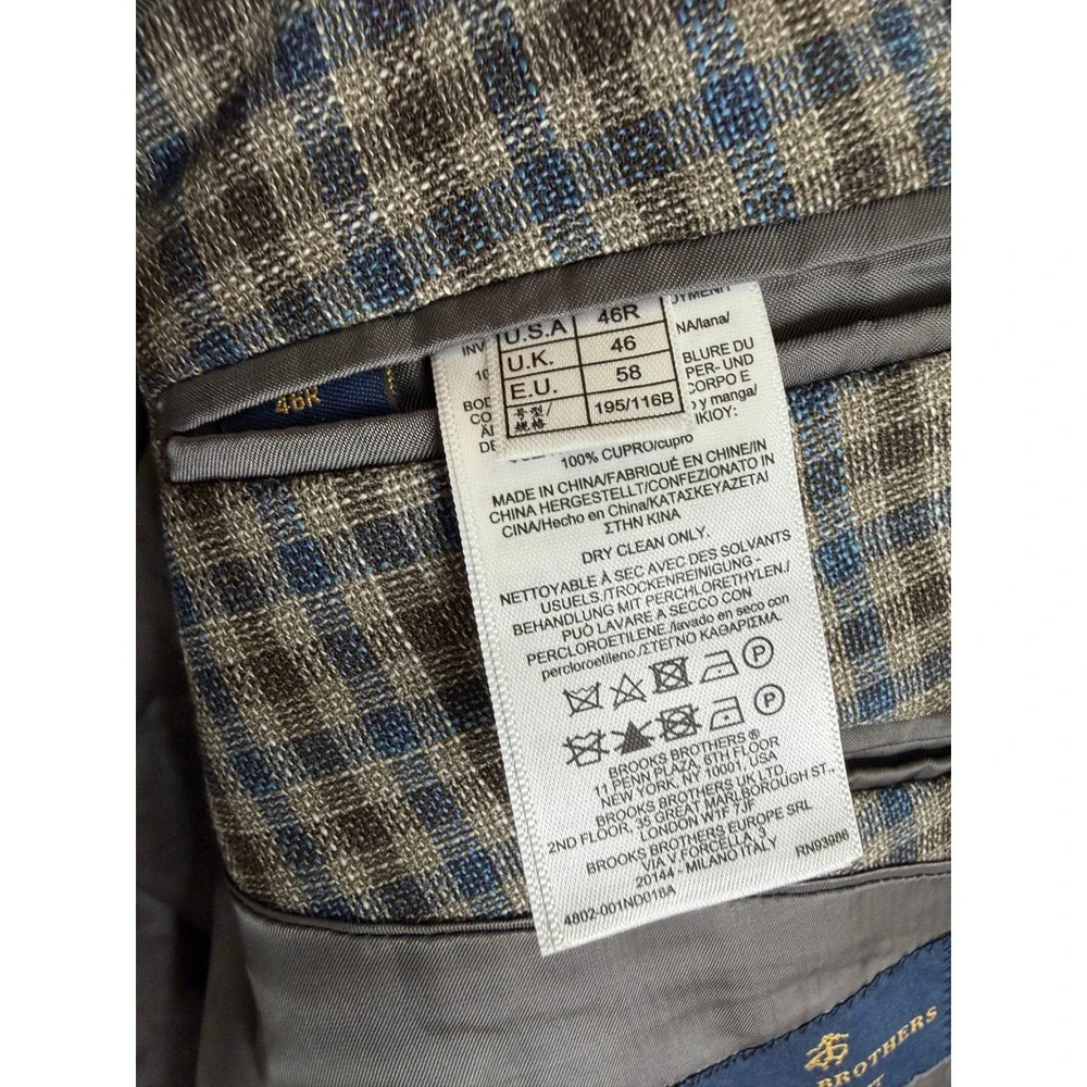 Brooks Brothers Regent Fit Blazer 46R Mens Brown Blue Check Wool Sport Coat